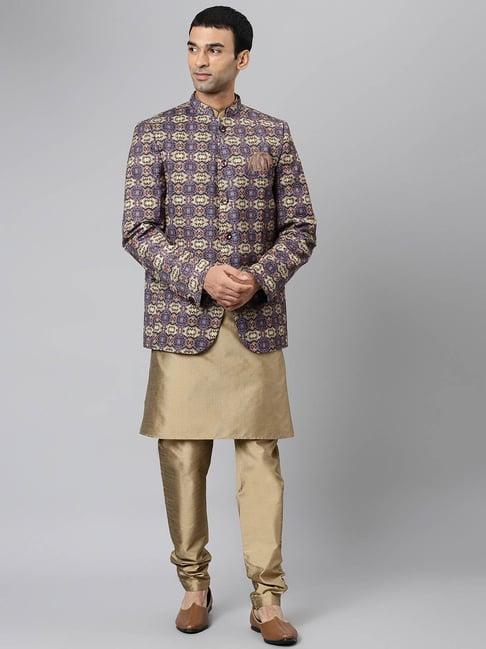 hangup khaki printed regular fit full sleeves kurta set