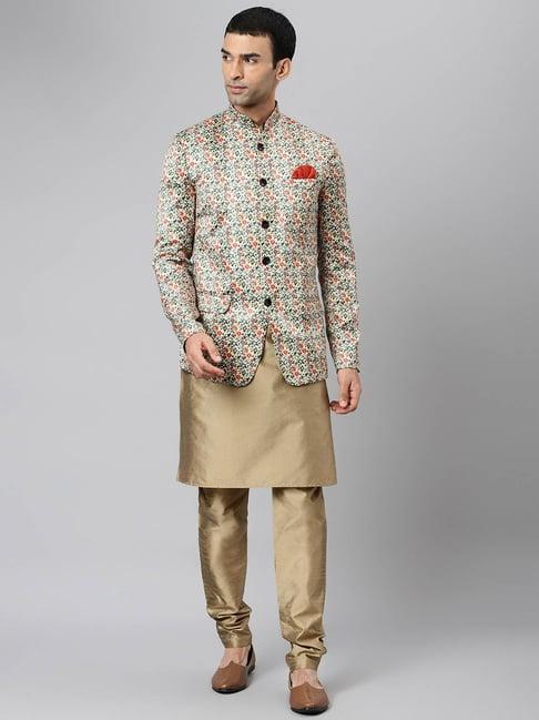 hangup khaki regular fit printed full sleeves kurta set