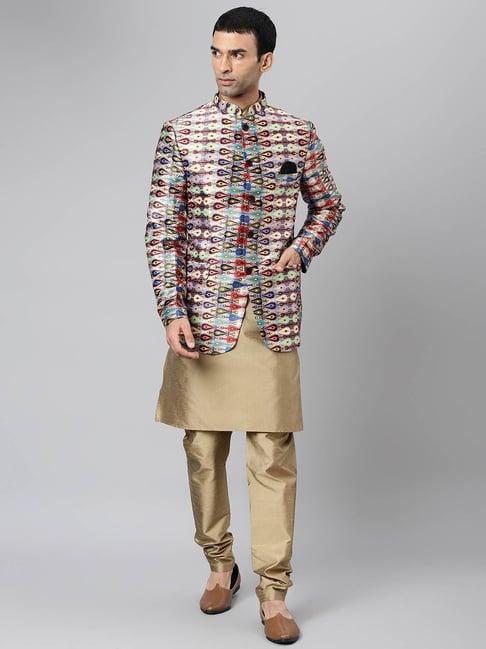 hangup khaki regular fit full sleeves printed kurta set