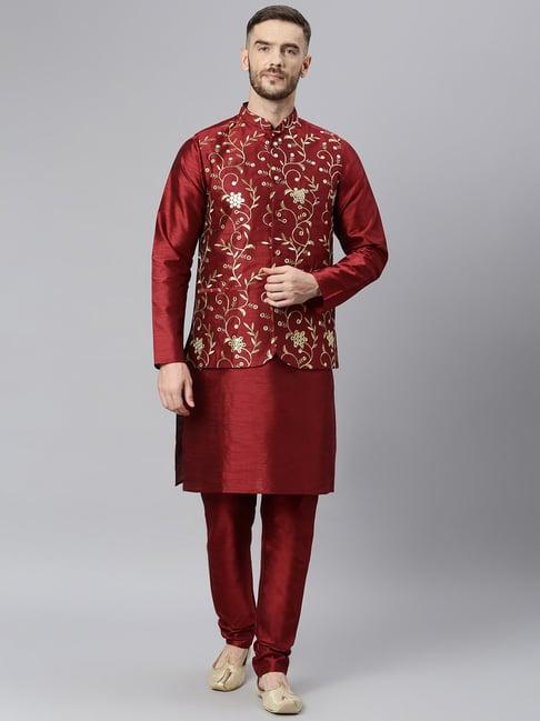 hangup maroon regular fit full sleeves kurta set