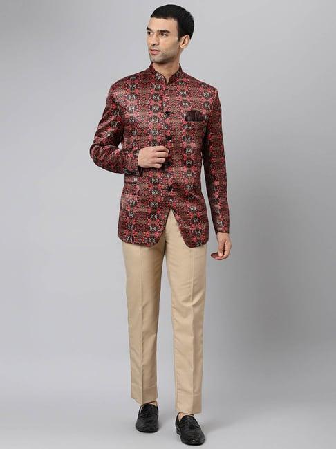 hangup brown full sleeves printed suit