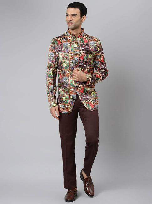 hangup brown regular fit printed suit