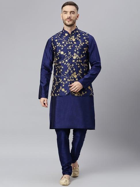 hangup navy regular fit full sleeves kurta set