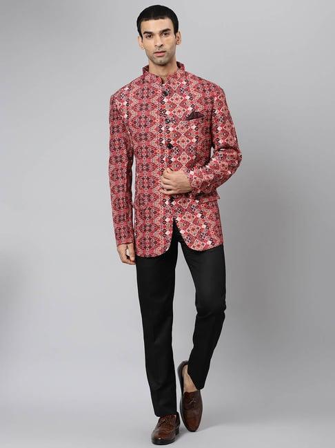 hangup brown mandarin collar regular fit suit