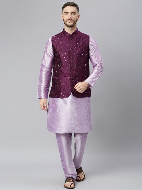 hangup purple regular fit full sleeves kurta set