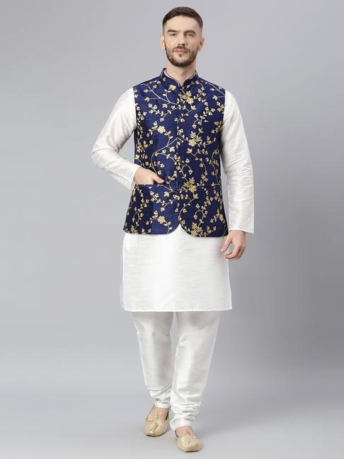 hangup white regular fit embroidered kurta set