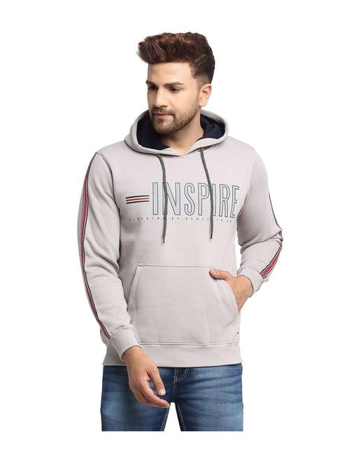 venitian- forbidden clothing beige printed hooded sweatshirt