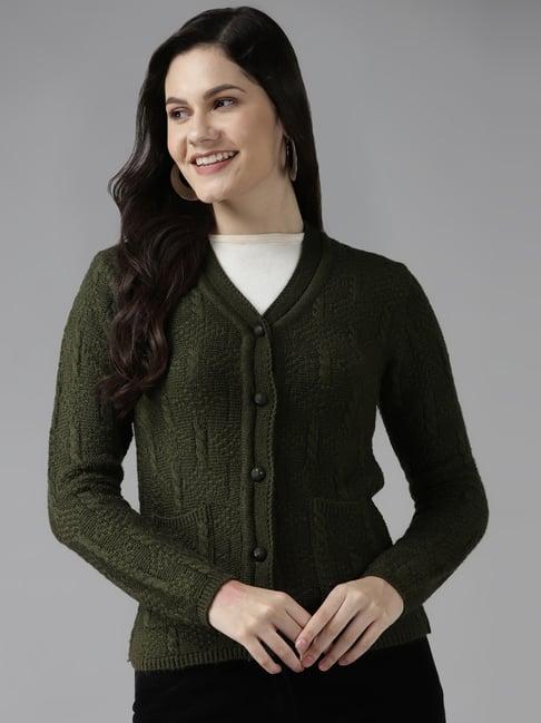 cayman olive green embroidered cardigan