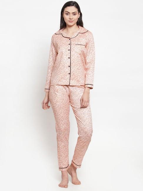 secret wish peach printed shirt with pyjamas