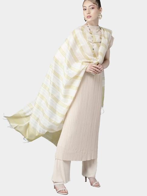 indo era white & yellow dupatta