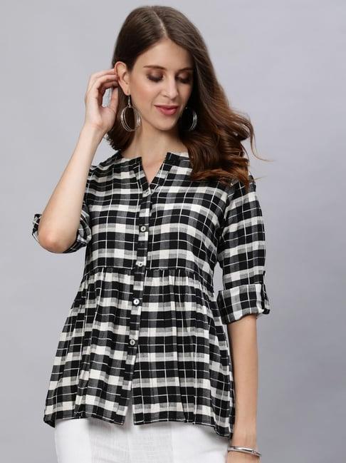 jaipur kurti black & white checked top