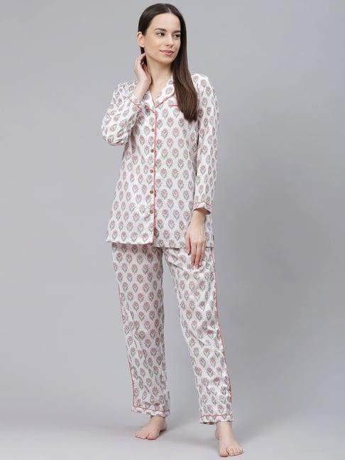 divena white printed shirt with pyjamas