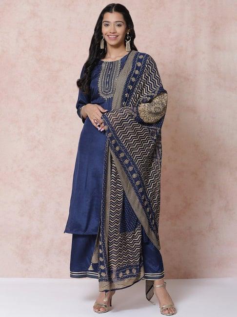 rangriti women blue straight suit set