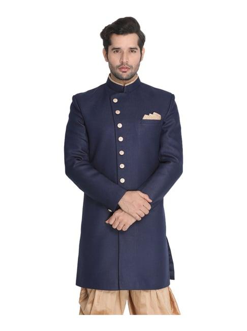 vastramay navy straight fit sherwani