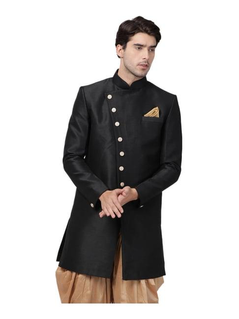 vastramay black straight fit sherwani