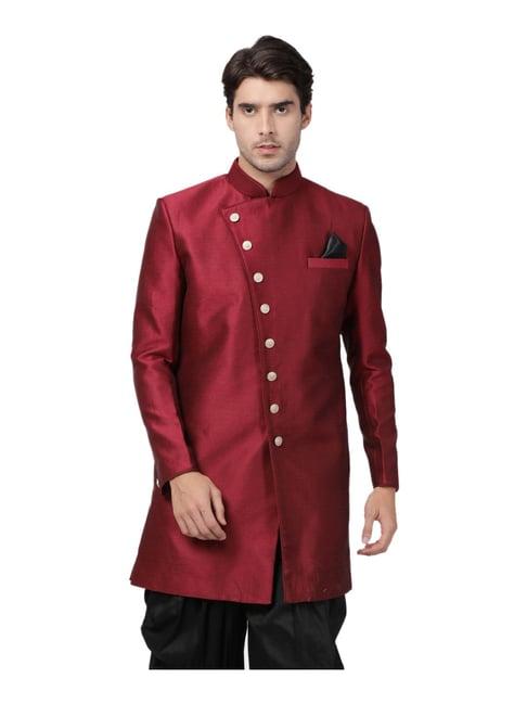 vastramay maroon straight fit sherwani