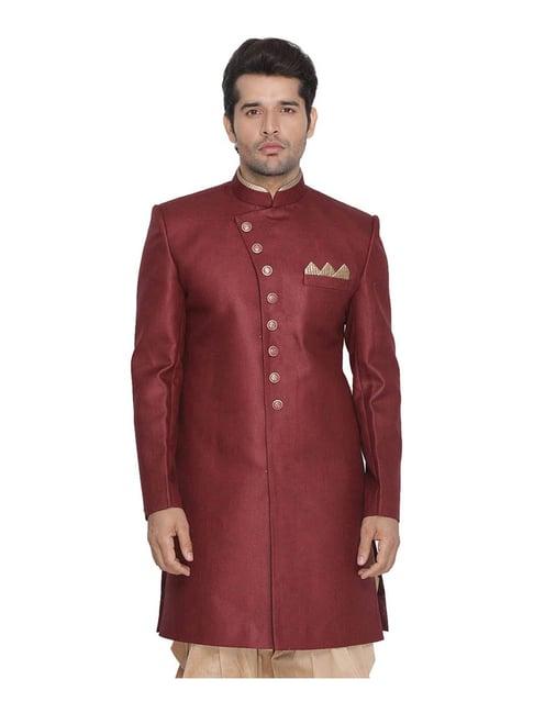 vastramay maroon straight fit sherwani