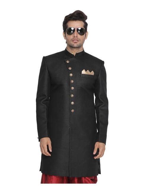 vastramay black straight fit sherwani