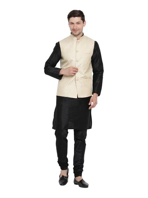 vastramay black straight fit kurta churidar with jacket