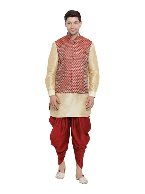 vastramay beige & maroon straight fit kurta patiala with jacket