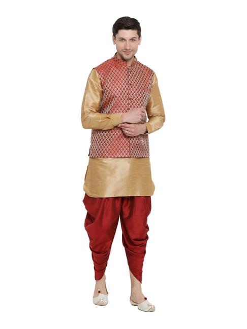 vastramay beige & maroon straight fit kurta patiala with jacket