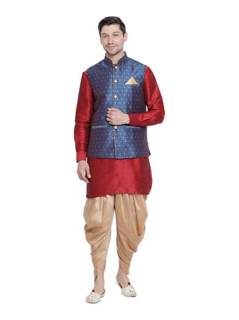 vastramay maroon & beige straight fit kurta patiala with jacket