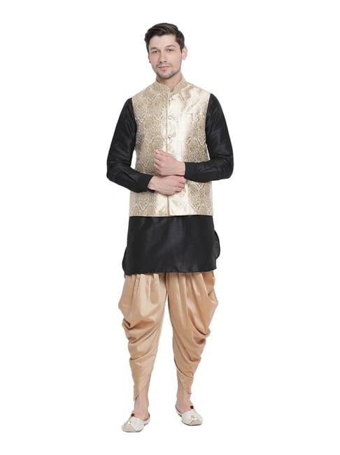 vastramay black & beige straight fit kurta patiala with jacket