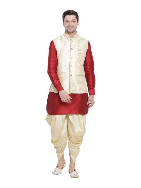 vastramay maroon & beige straight fit kurta patiala with jacket