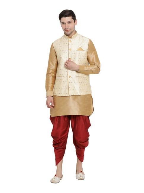 vastramay beige & maroon straight fit kurta patiala with jacket