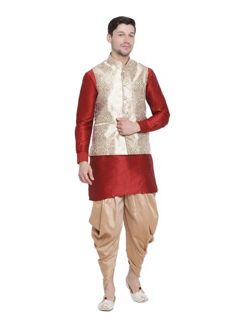 vastramay maroon & beige straight fit kurta patiala with jacket