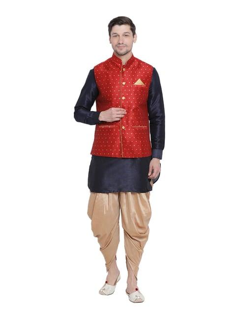 vastramay navy & beige straight fit kurta patiala with jacket