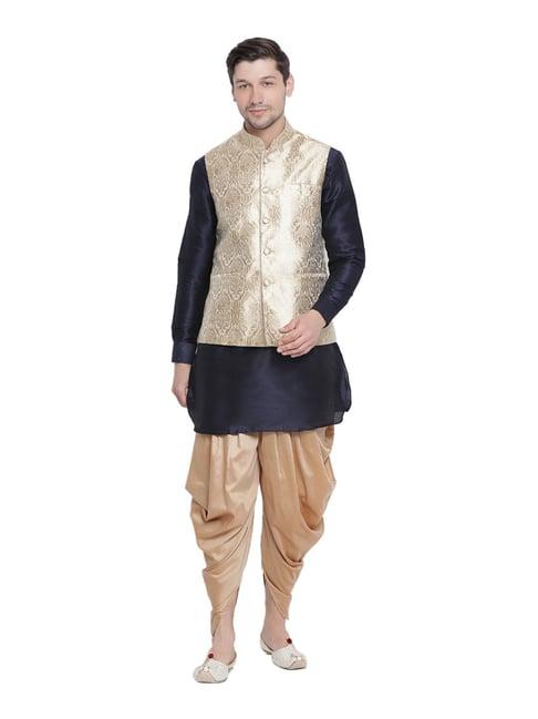 vastramay navy & beige straight fit kurta patiala with jacket