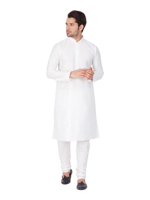 vastramay white straight fit kurta churidar set