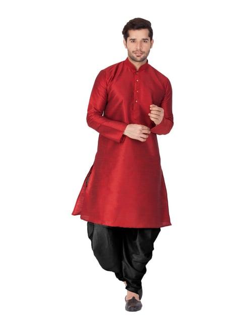 vastramay maroon & black straight fit self pattern kurta patiala set