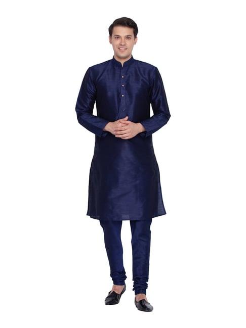 vastramay navy straight fit self pattern kurta churidar set