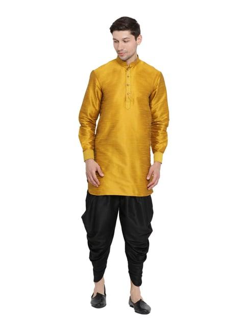 vastramay mustard & black regular fit self pattern kurta patiala set