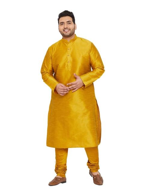 vastramay mustard regular fit self pattern kurta churidar set