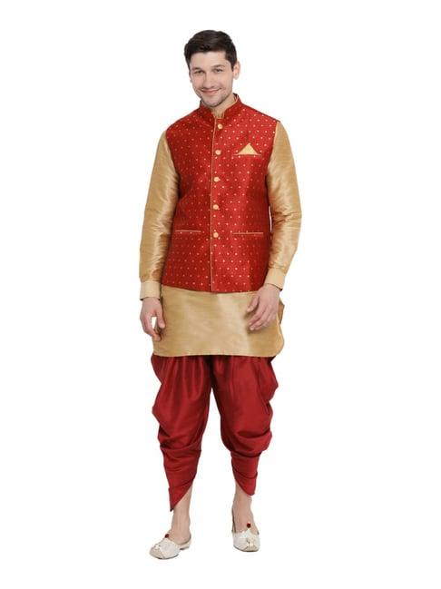 vastramay beige & maroon straight fit kurta patiala with jacket