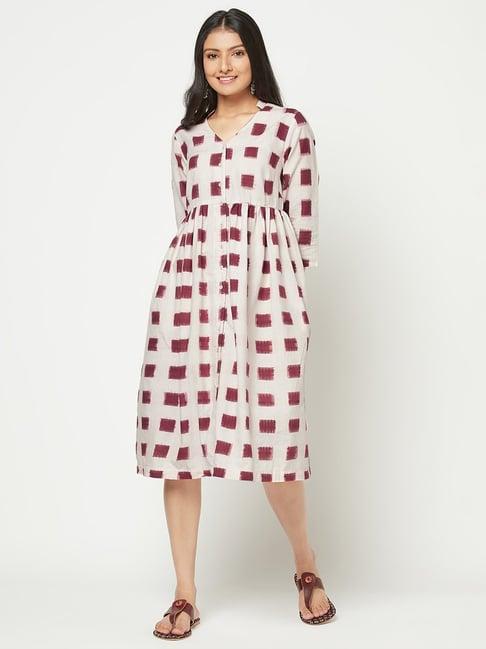 fabindia white cotton printed a-line dress