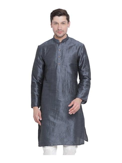 vastramay dark grey straight fit self pattern kurta