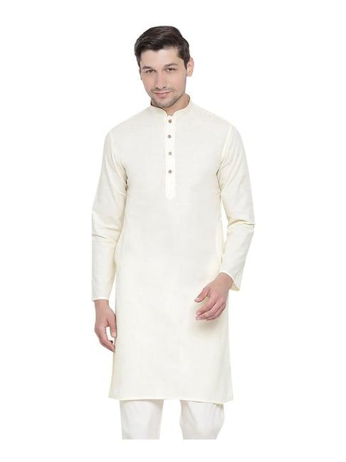 vastramay cream cotton linen straight fit kurta