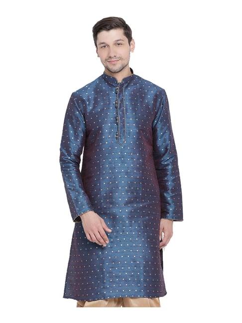 vastramay navy straight fit self pattern kurta