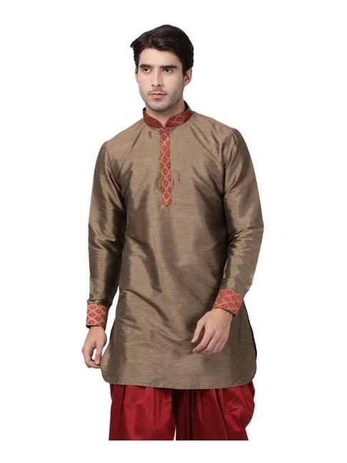 vastramay brown regular fit self pattern short kurta