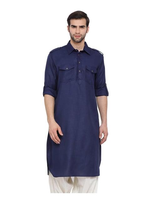 vastramay navy cotton regular fit pathani kurta