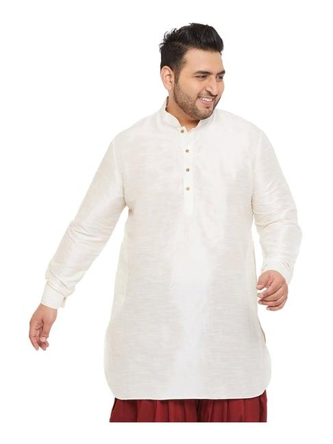 vastramay cream regular fit self pattern short kurta