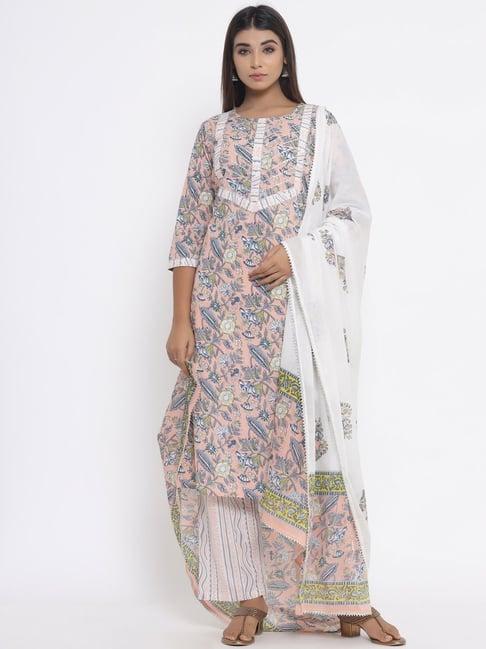 silai bunai cotton solid kurta with printed palazzo