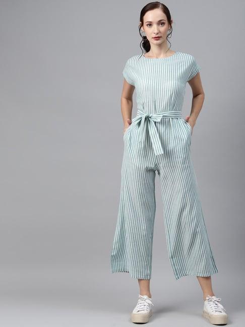 cottinfab cotton green striped jumpsuit