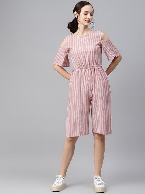 cottinfab cotton pink striped jumpsuit