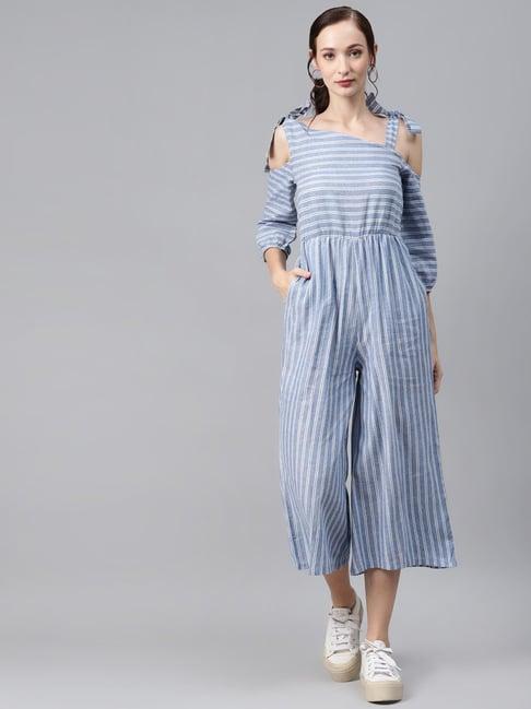 cottinfab cotton blue striped jumpsuit