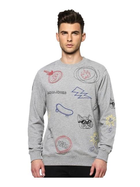 jack & jones grey melange embroidered sweatshirt